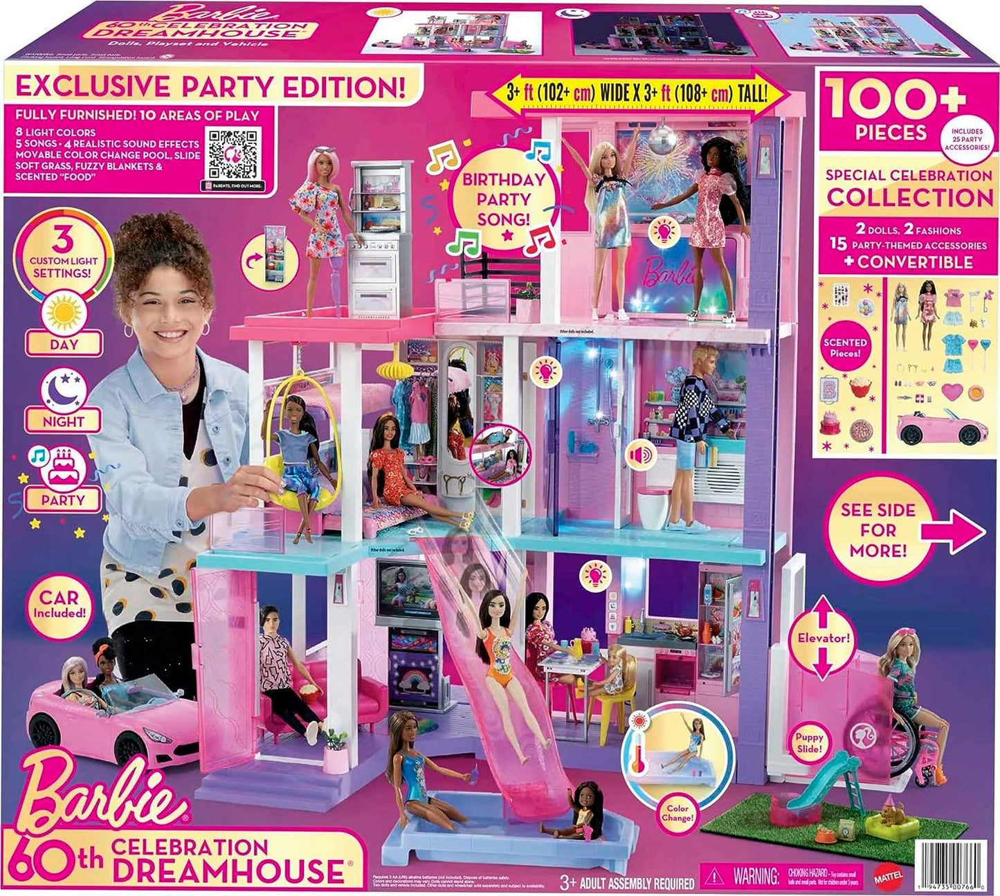 Barbie Deluxe Special Edition 60th DreamHouse Playset with 2 Dolls, Car & 100+ Pieces