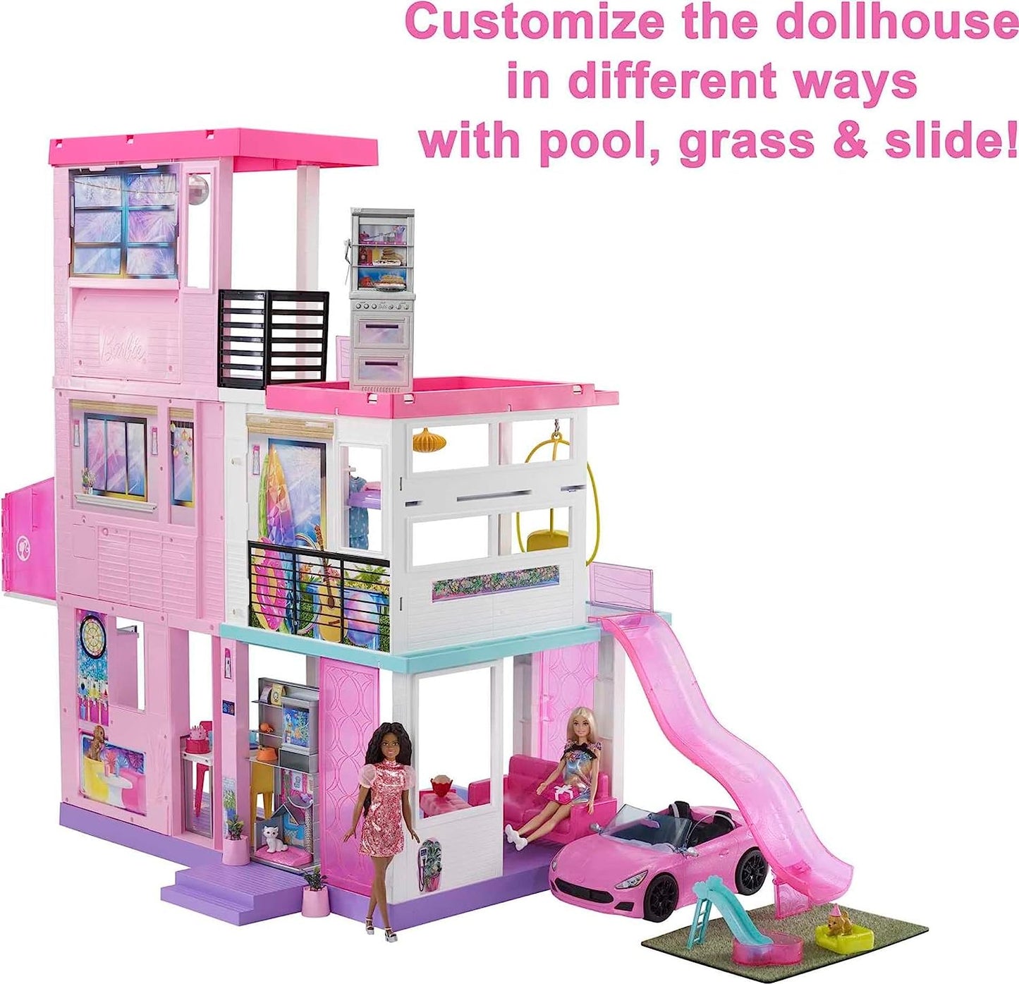 Barbie Deluxe Special Edition 60th DreamHouse Playset with 2 Dolls, Car & 100+ Pieces