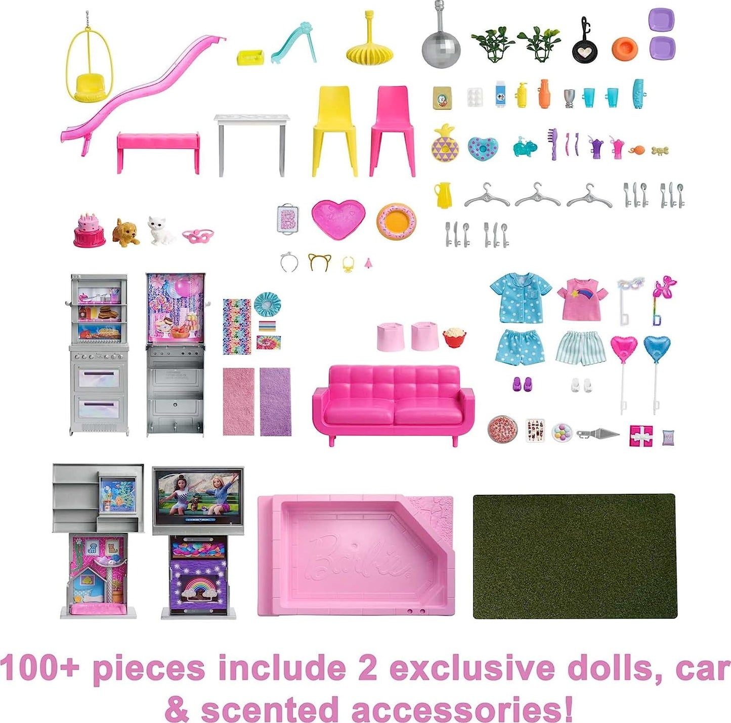 Barbie Deluxe Special Edition 60th DreamHouse Playset with 2 Dolls, Car & 100+ Pieces